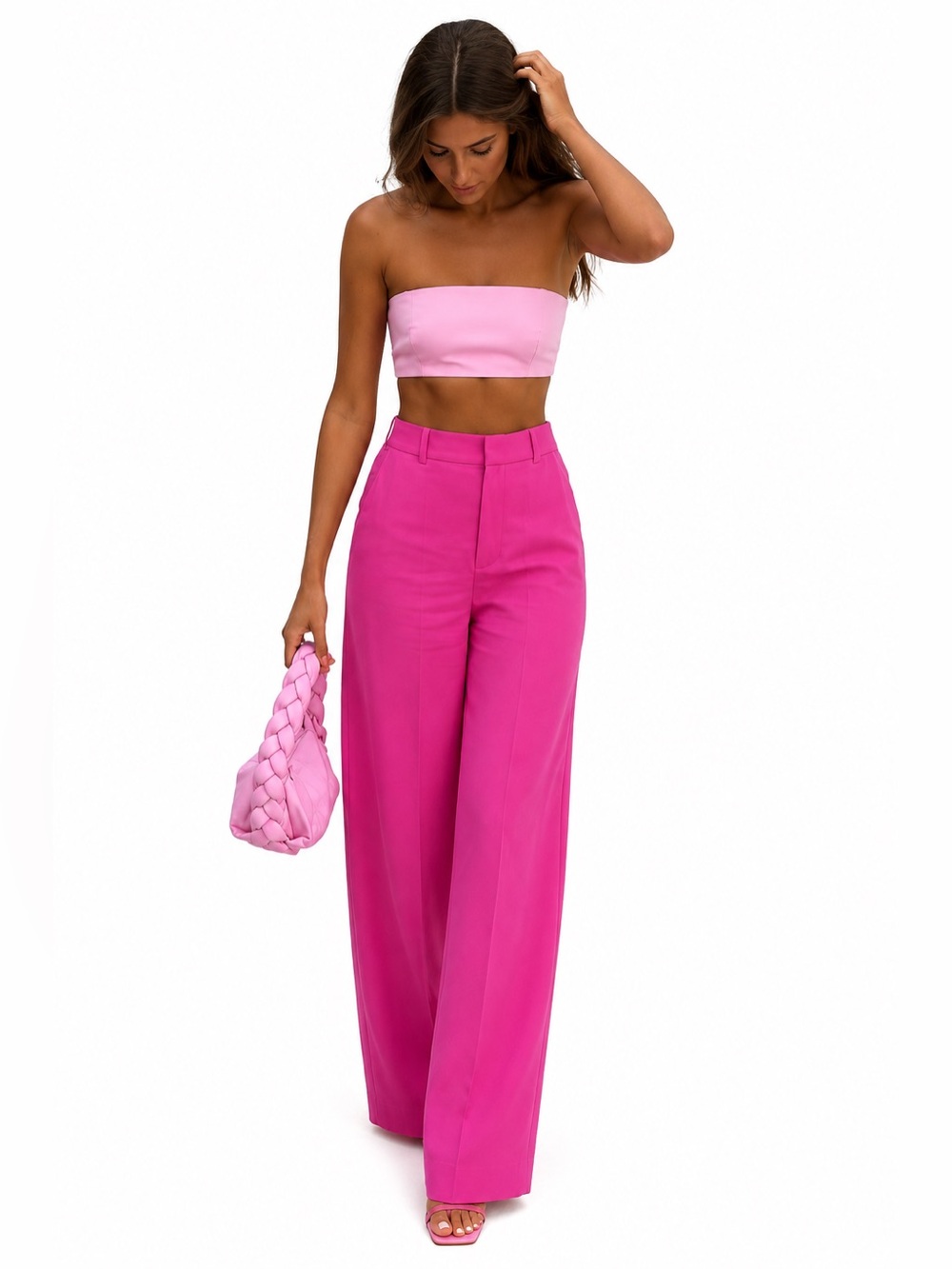 ZARA NWT Pink Satin Bandeau Tube Top Strapless Crop Top Barbiecore Size M